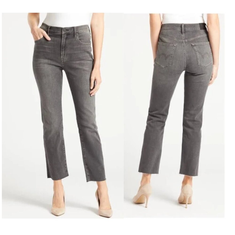 Edwin Bree Slim Straight Crop High-Rise Zip Fly Raw Edge Gray Jeans EUC - 30